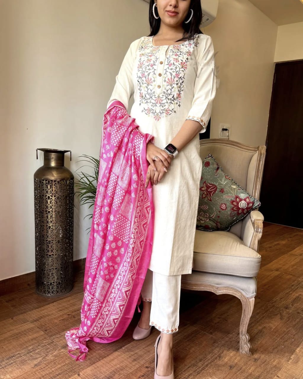 Women's Embroidered Kurta Set with Dupatta